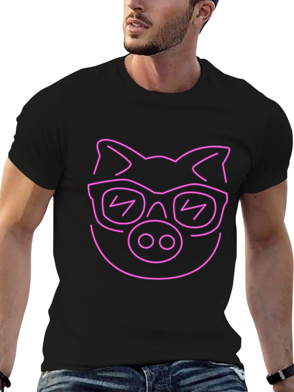 Cool Pig Neon Graphic Black T-Shirt