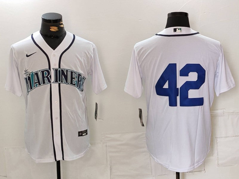 Men's Seattle Mariners #42 White 2024 Jackie Robinson Day Home Limited Jerseys