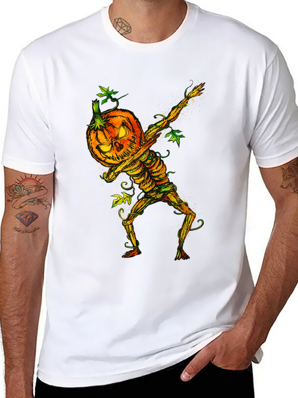 Halloween Pumpkin Skeleton Dabbing Tee