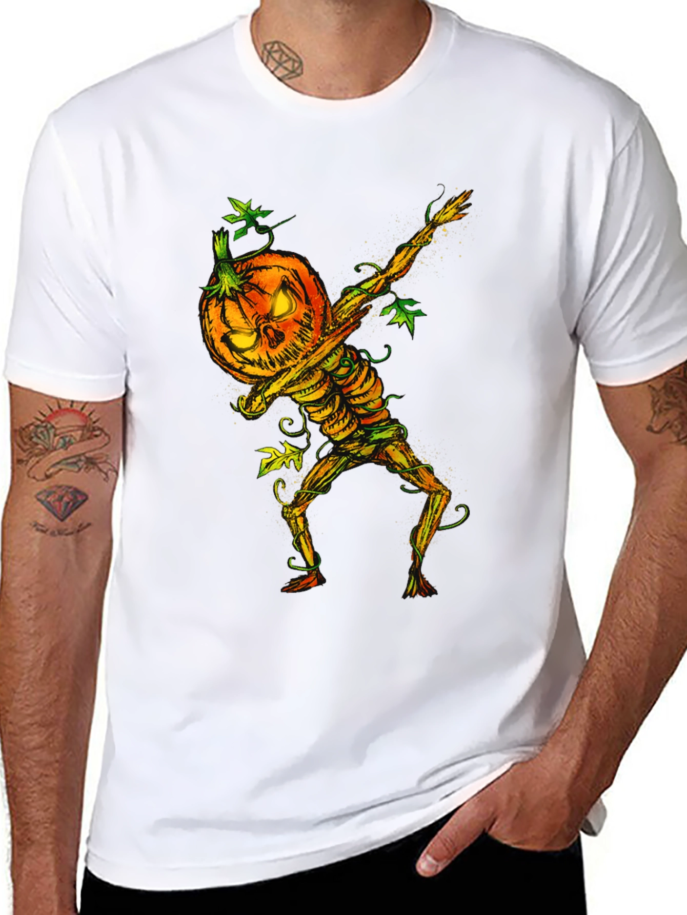Halloween Pumpkin Skeleton Dabbing Tee