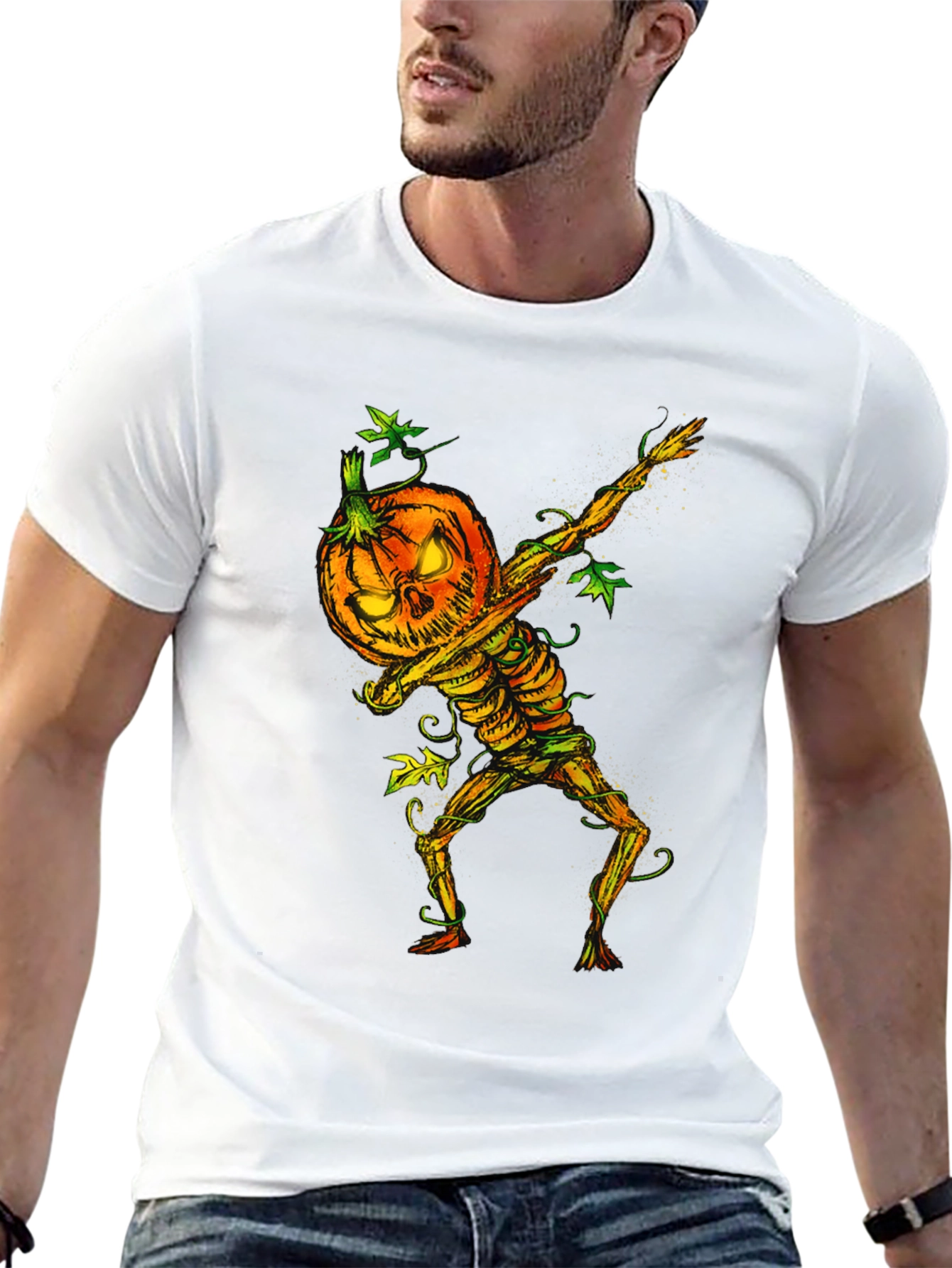 Halloween Pumpkin Skeleton Dabbing Tee
