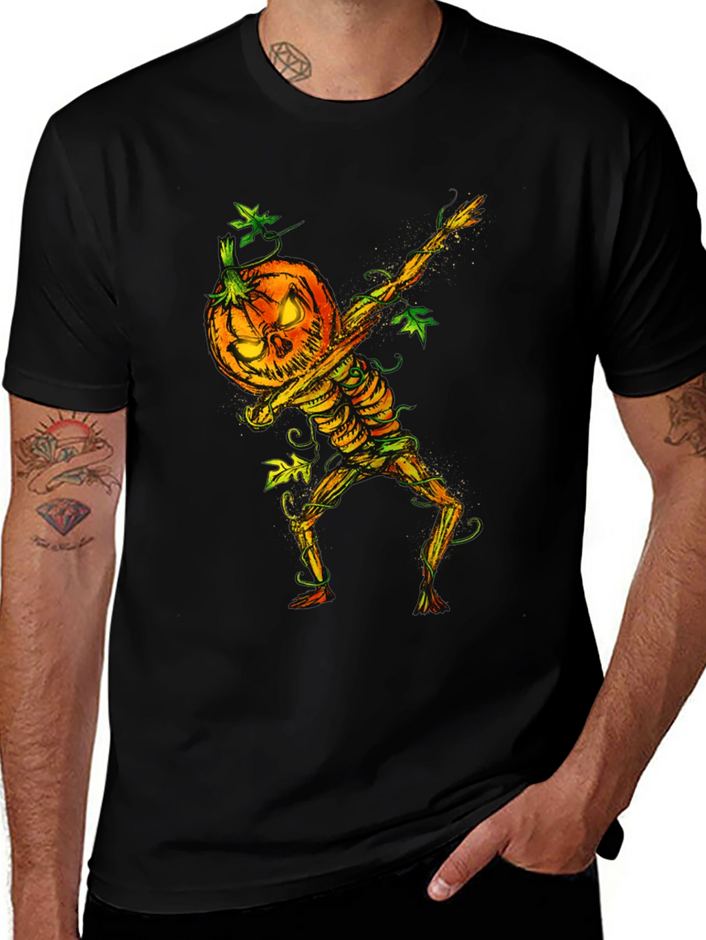 Halloween Pumpkin Skeleton Dabbing Tee
