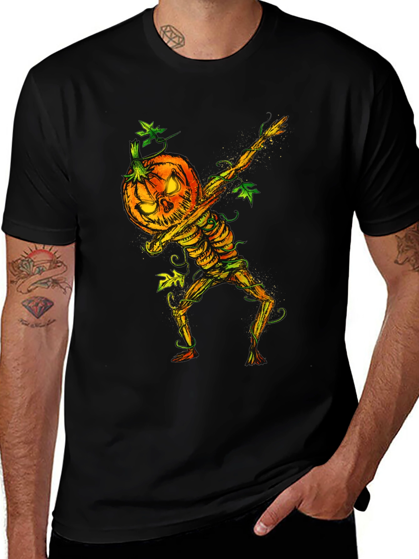 Halloween Pumpkin Skeleton Dabbing Tee