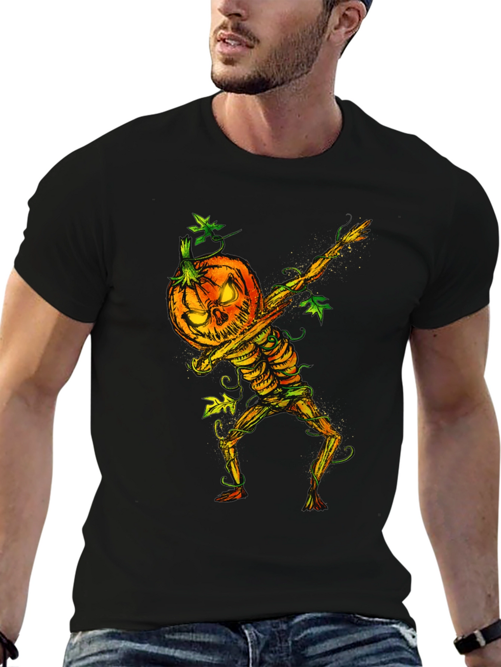 Halloween Pumpkin Skeleton Dabbing Tee
