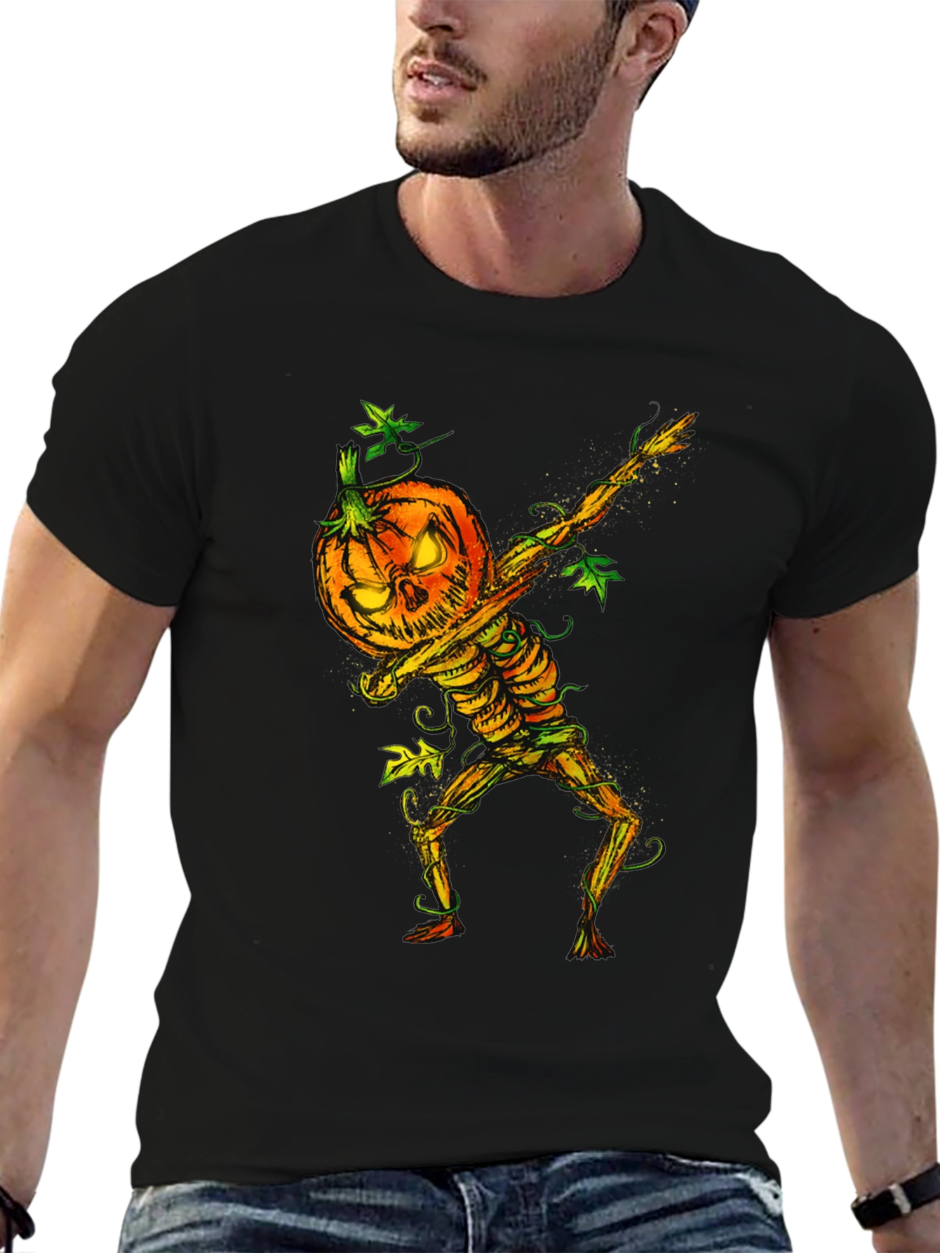 Halloween Pumpkin Skeleton Dabbing Tee