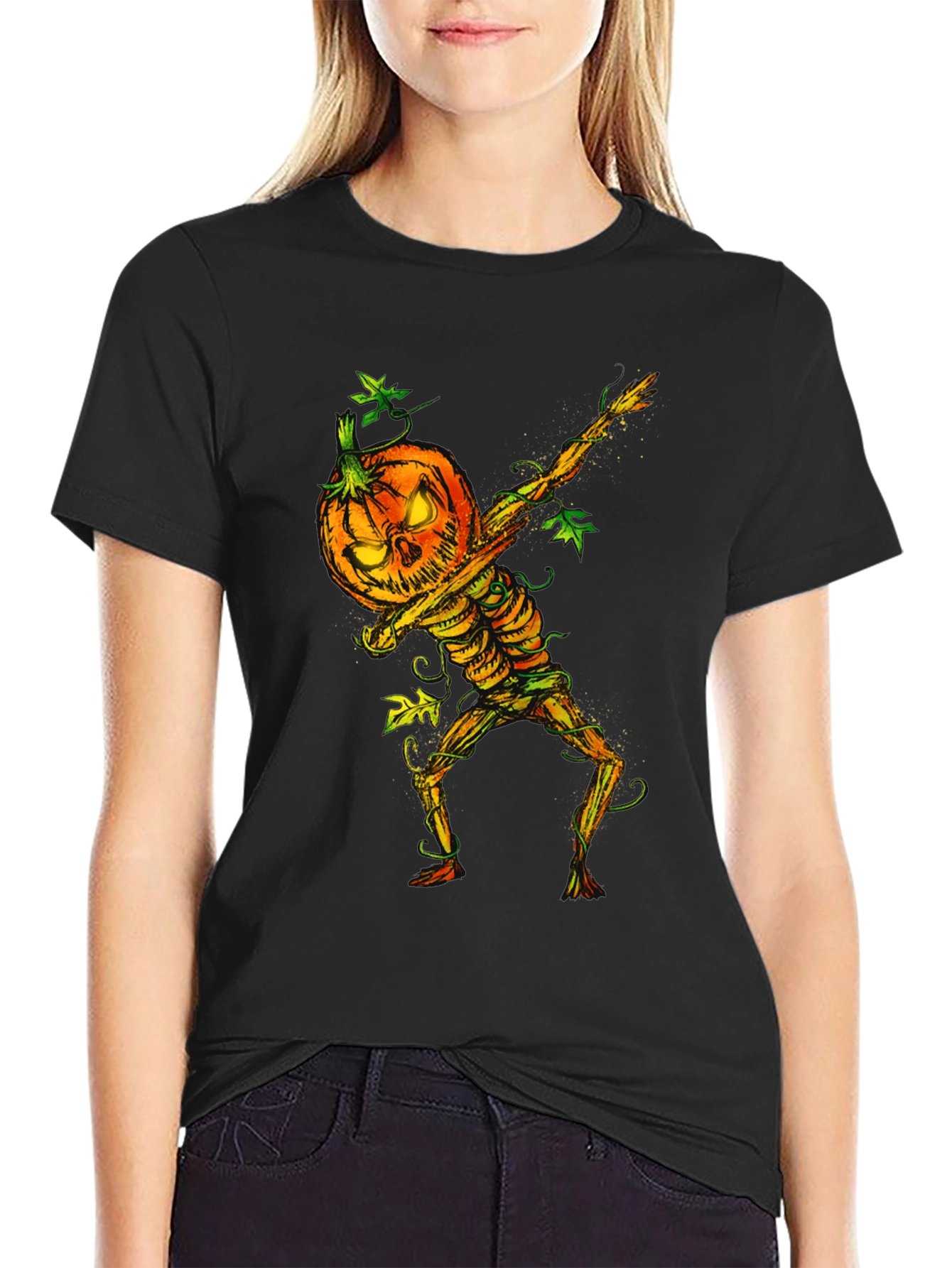 Halloween Pumpkin Skeleton Dabbing Tee
