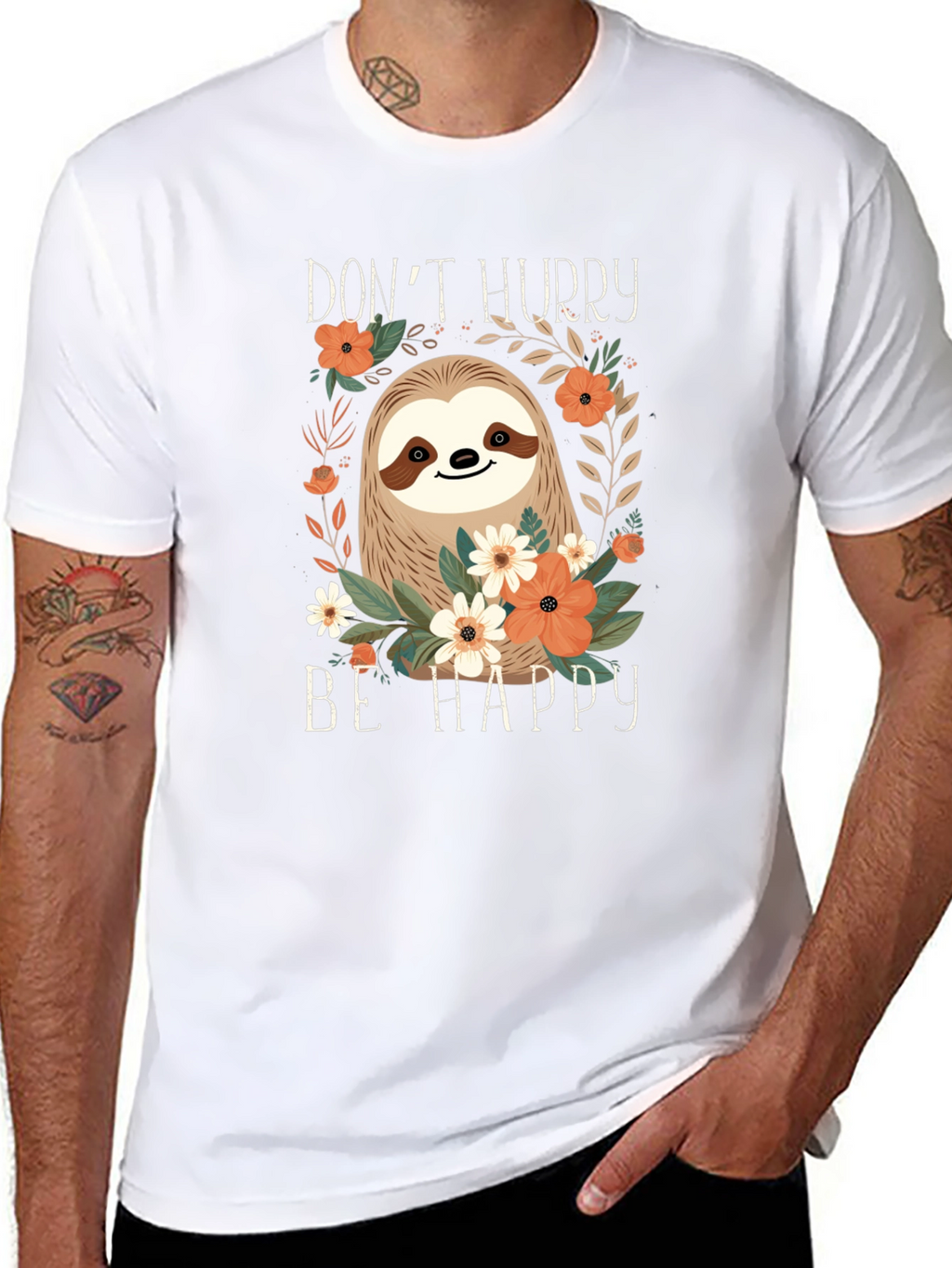 Dont Hurry Be Happy Sloth Graphic Tee
