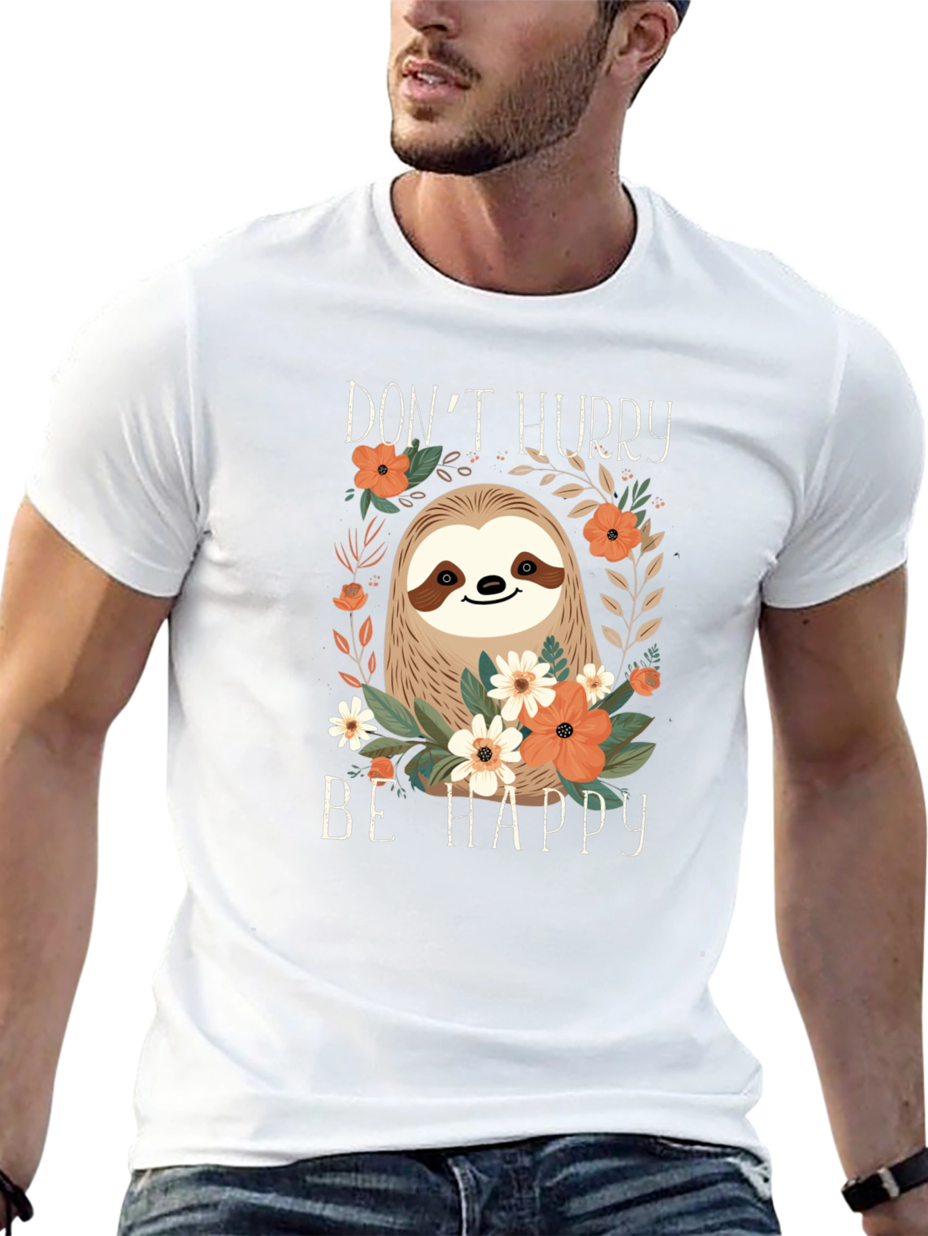 Dont Hurry Be Happy Sloth Graphic Tee
