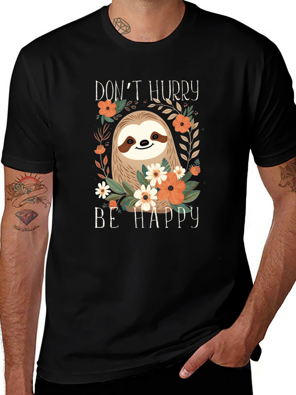 Dont Hurry Be Happy Sloth Graphic Tee
