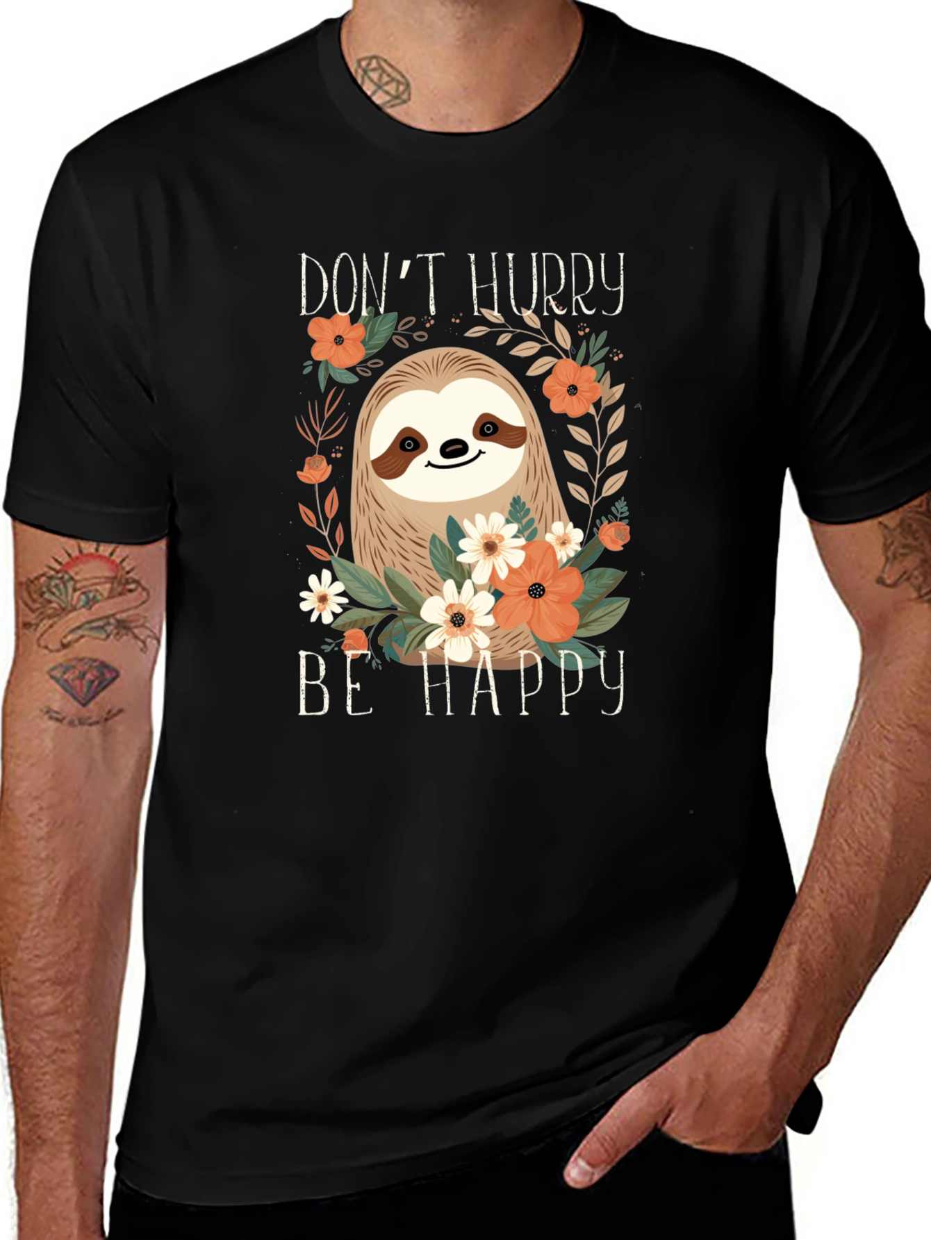 Dont Hurry Be Happy Sloth Graphic Tee