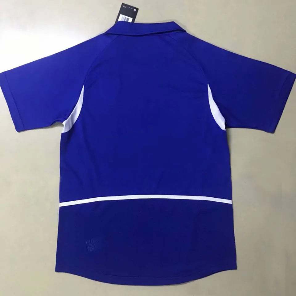 2002 Brazil Away Blue Retro Soccer Jersey Back