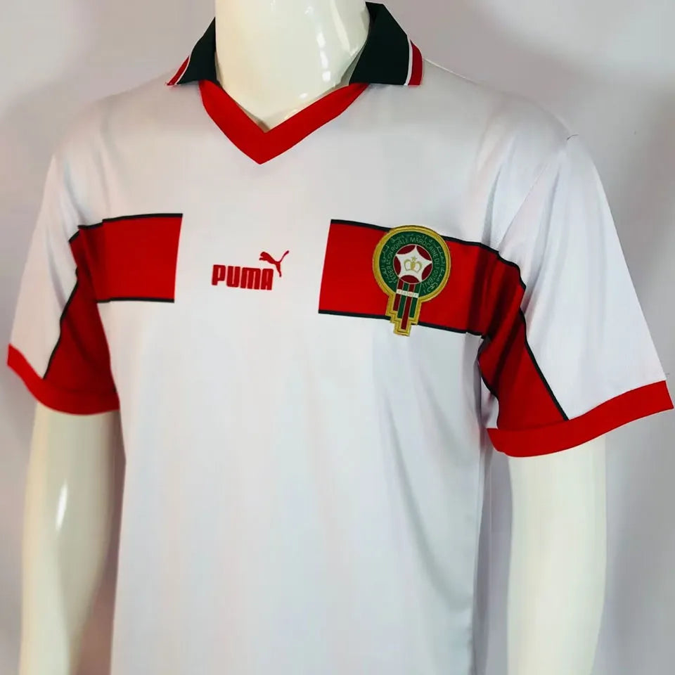 1998 Morocco White Retro Soccer Jersey Detail 2
