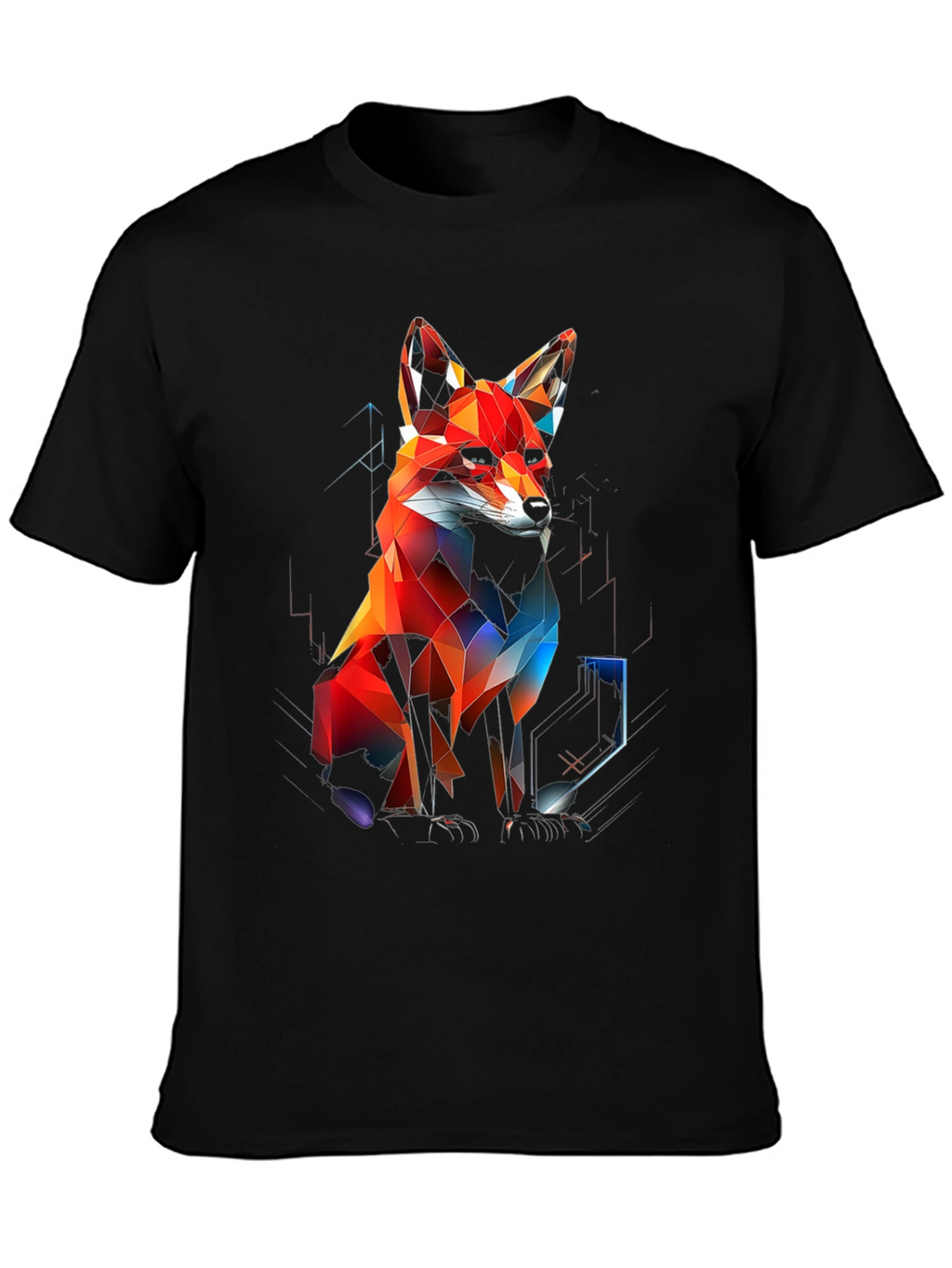 Geometric Fox Graphic Black T-Shirt