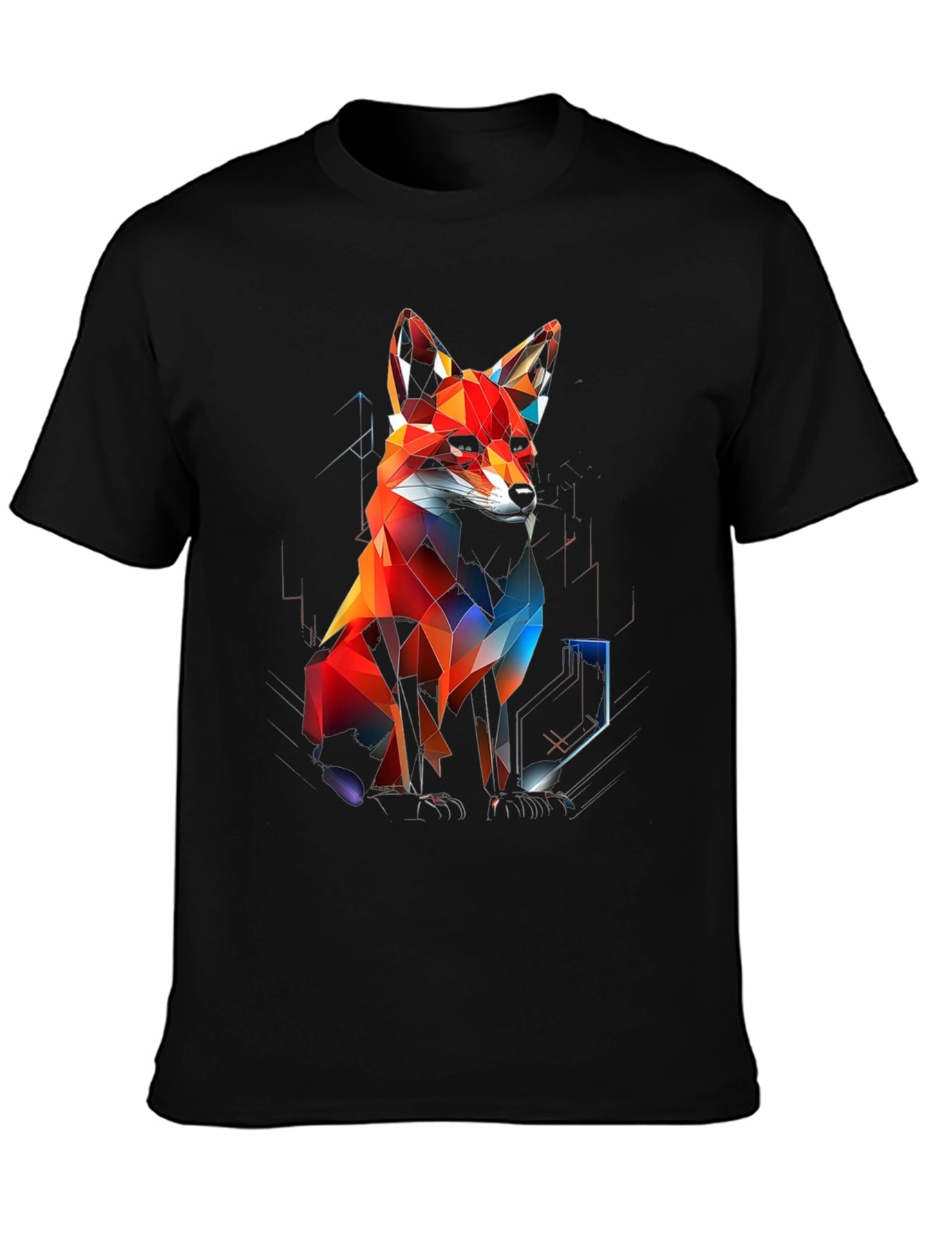 Geometric Fox Graphic Black T-Shirt