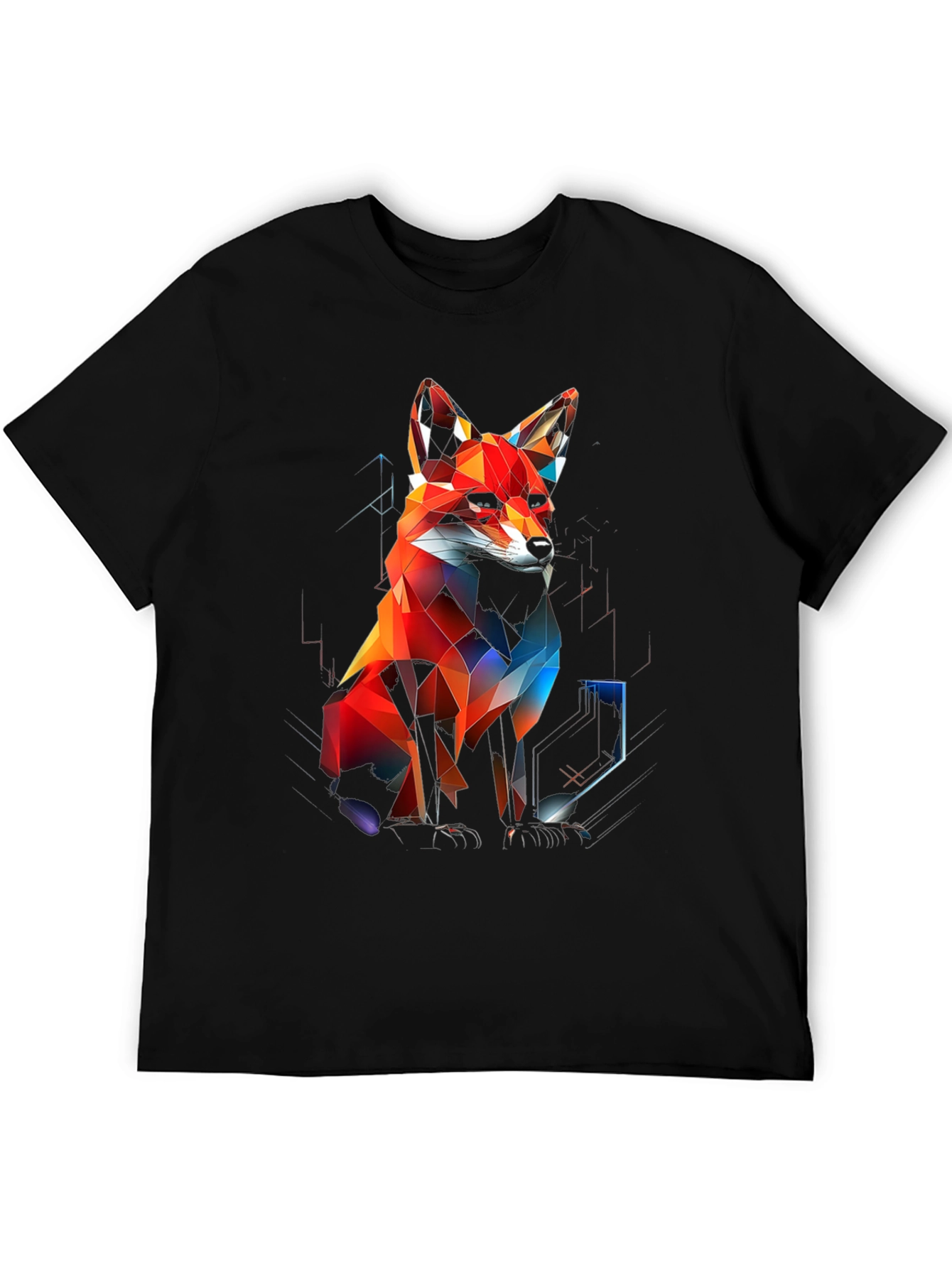 Geometric Fox Graphic Black T-Shirt