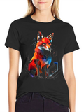 Geometric Fox Graphic Black T-Shirt