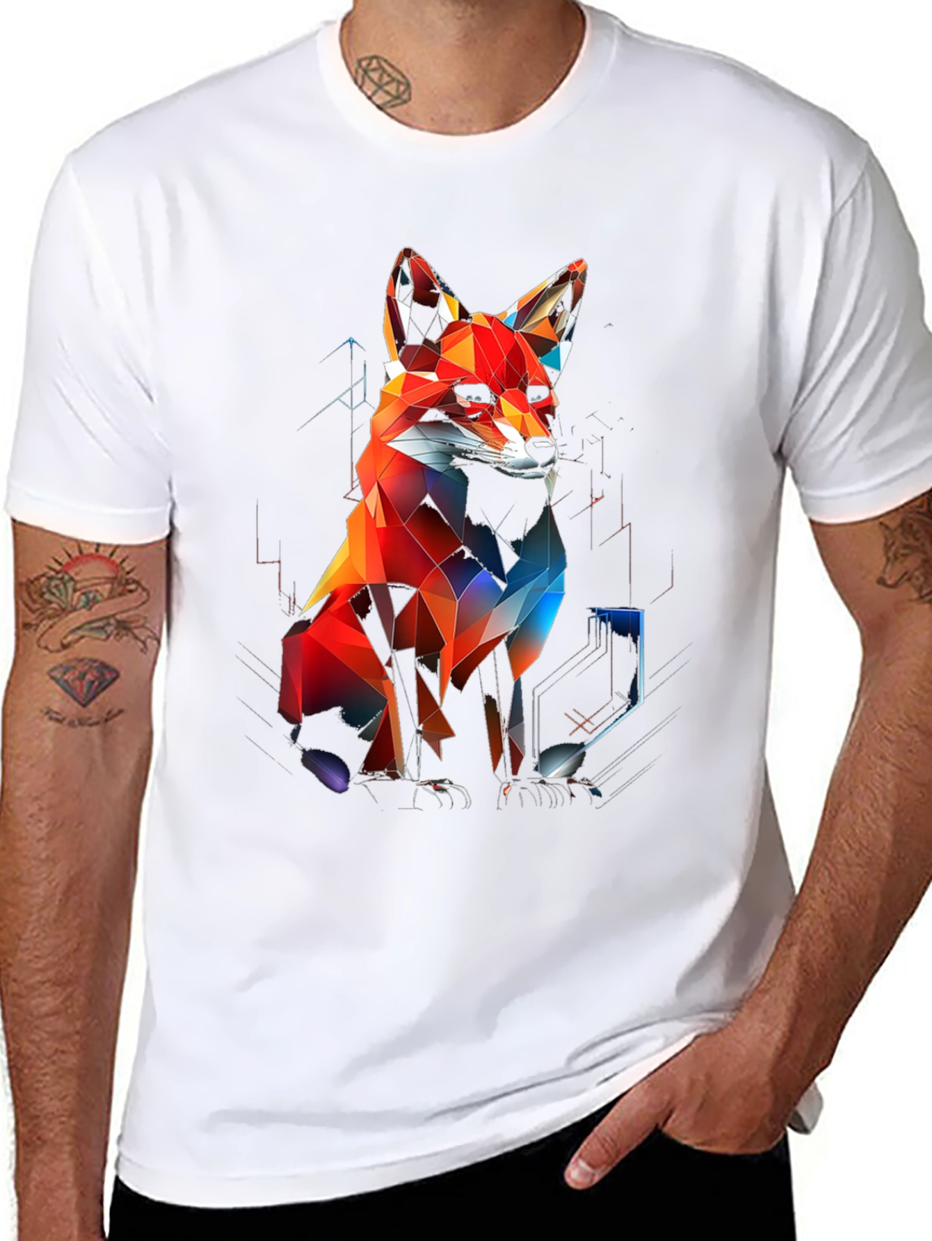 Geometric Fox Graphic Black T-Shirt