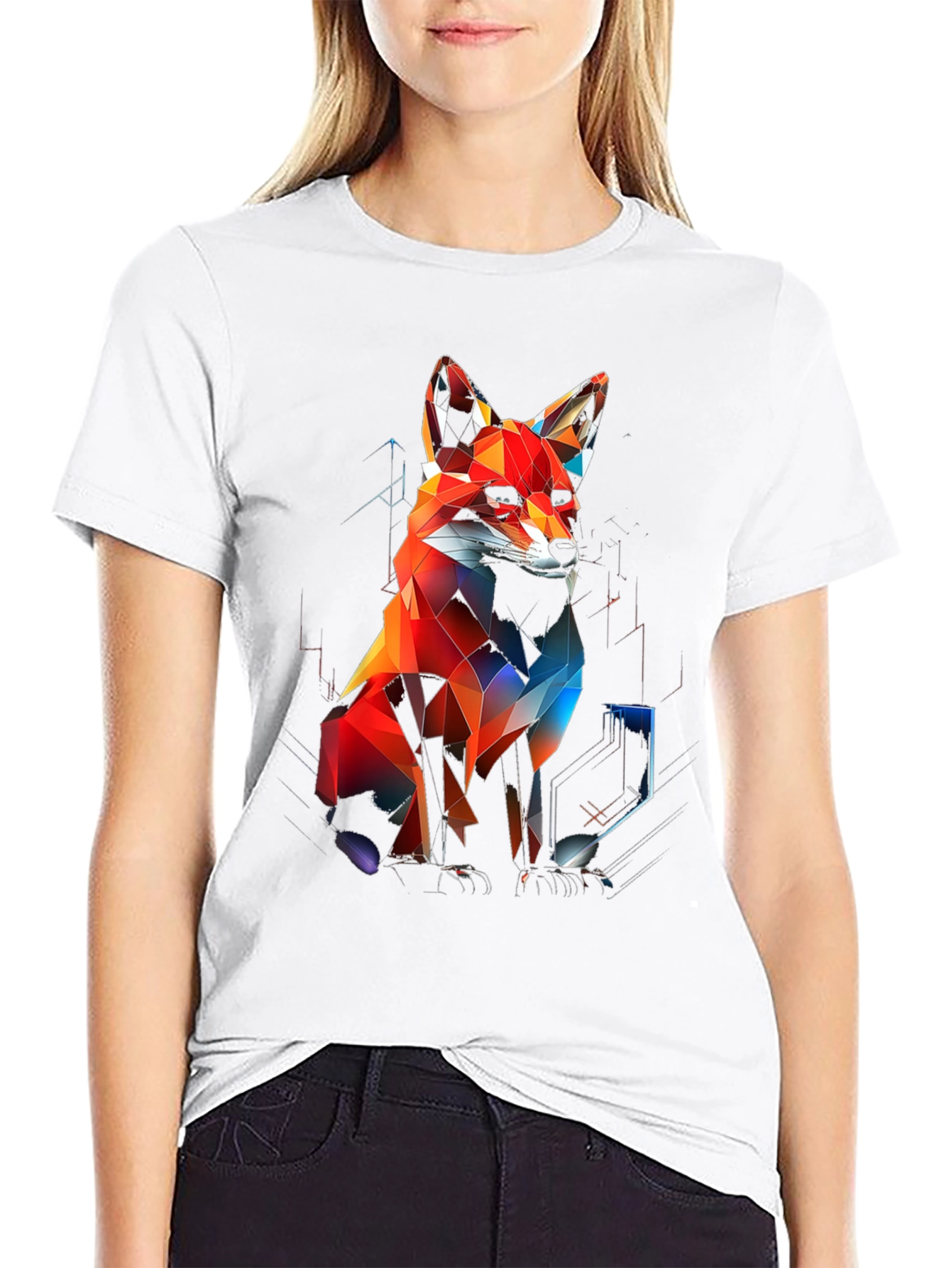 Geometric Fox Graphic Black T-Shirt