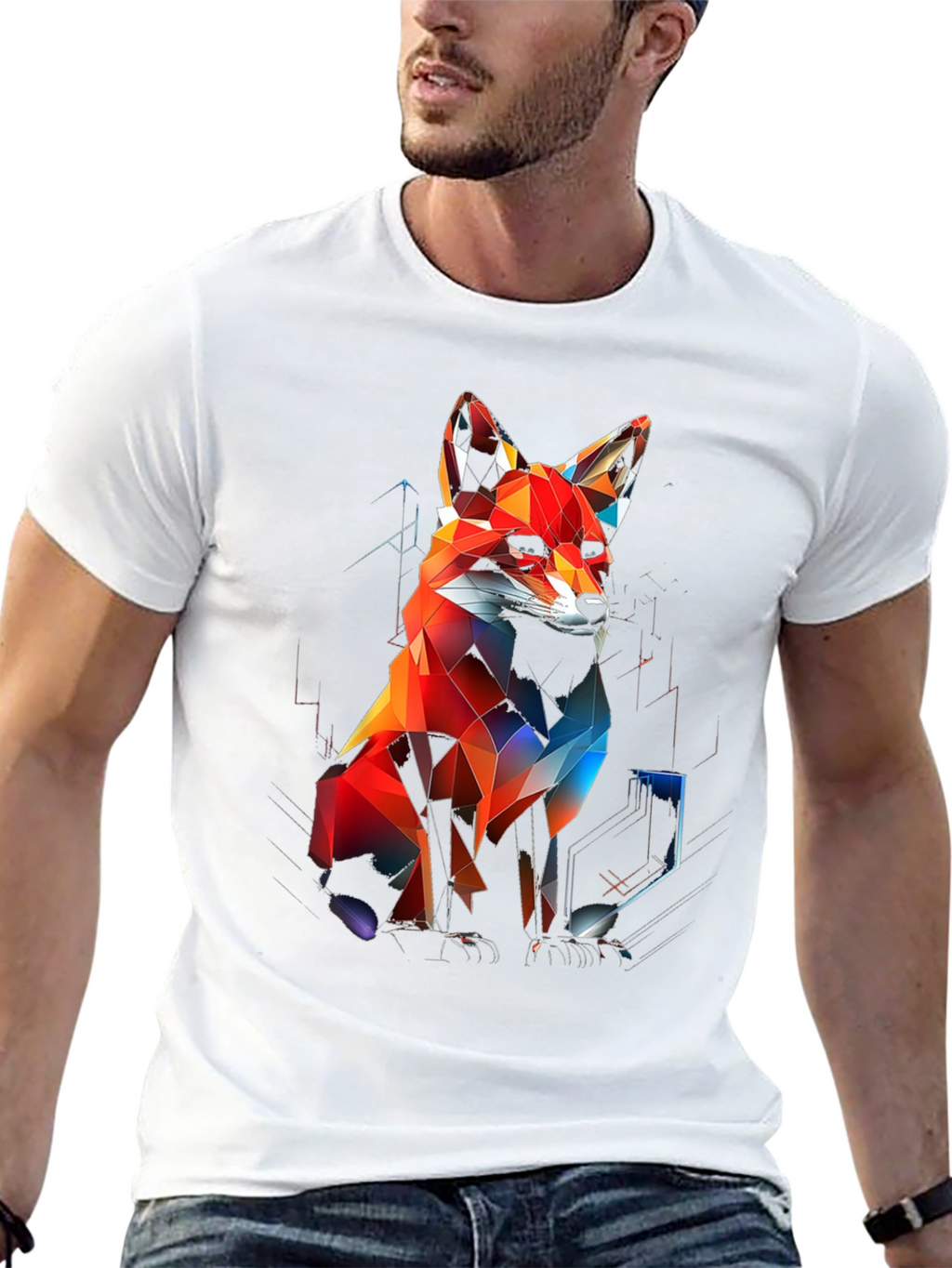 Geometric Fox Graphic Black T-Shirt