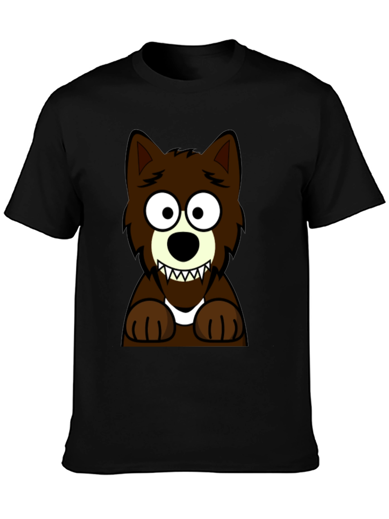 Cartoon Wolf Graphic Tee -  Black Cotton T-Shirt