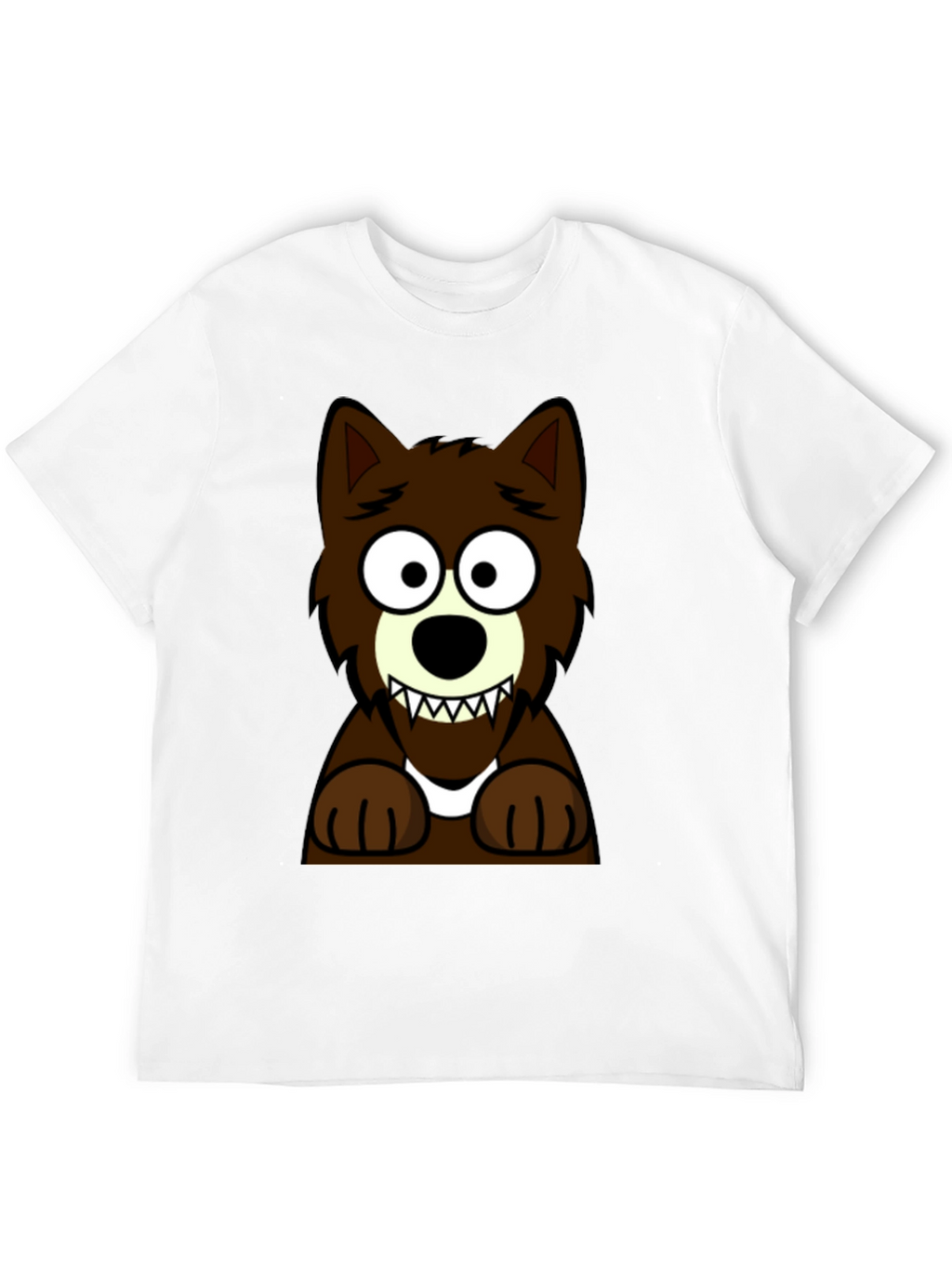 Cartoon Wolf Graphic Tee -  Black Cotton T-Shirt