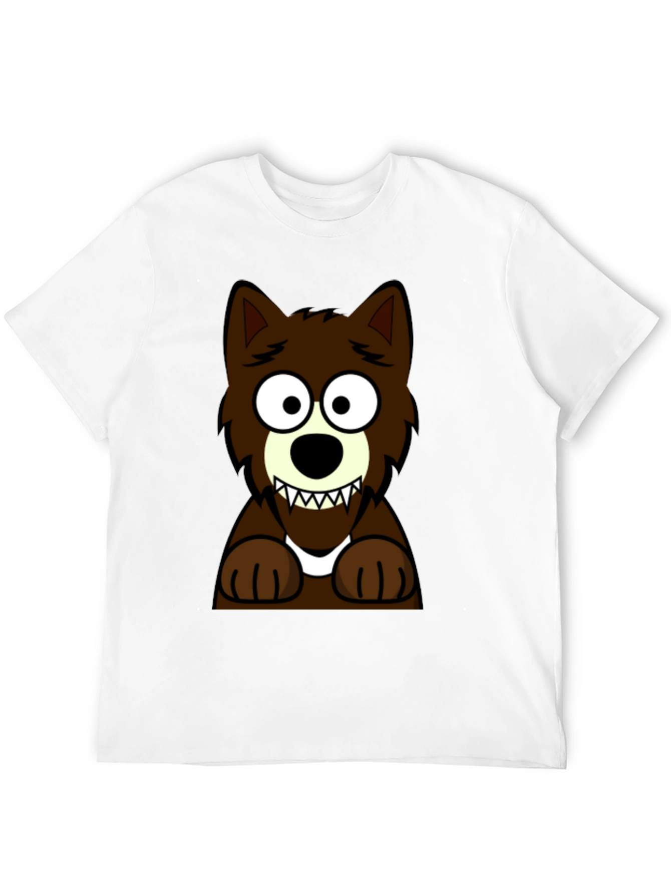 Cartoon Wolf Graphic Tee -  Black Cotton T-Shirt