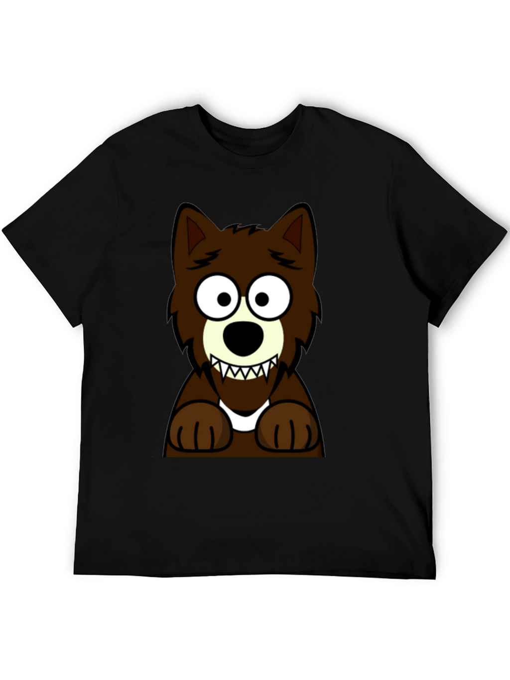 Cartoon Wolf Graphic Tee -  Black Cotton T-Shirt