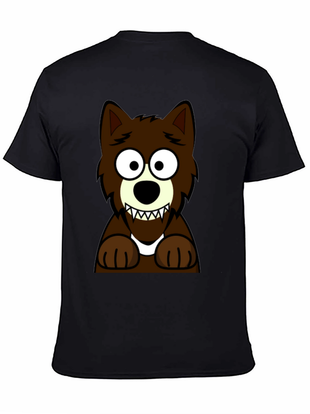 Cartoon Wolf Graphic Tee -  Black Cotton T-Shirt