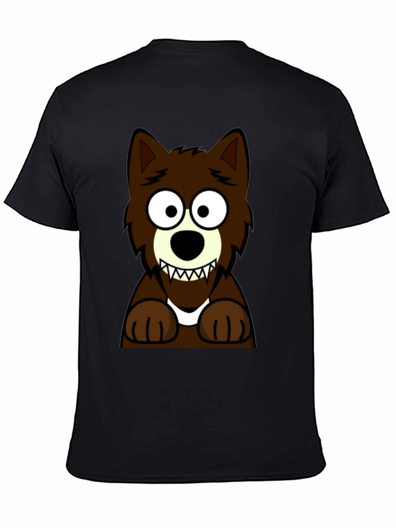 Cartoon Wolf Graphic Tee -  Black Cotton T-Shirt
