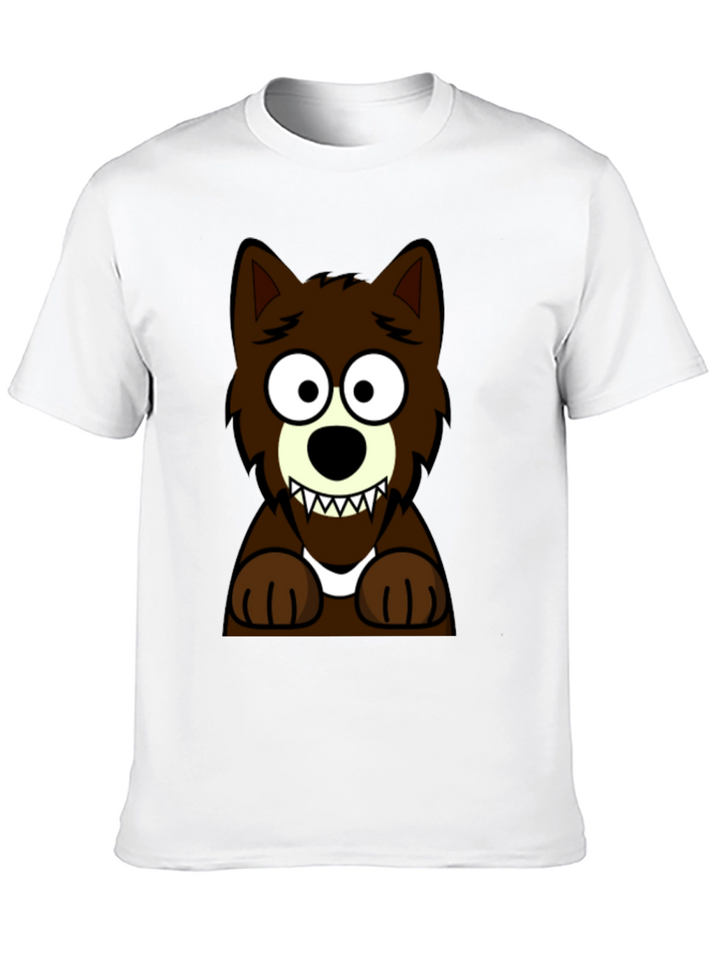 Cartoon Wolf Graphic Tee -  Black Cotton T-Shirt