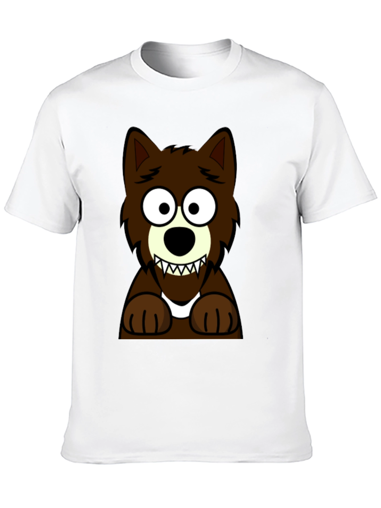 Cartoon Wolf Graphic Tee -  Black Cotton T-Shirt