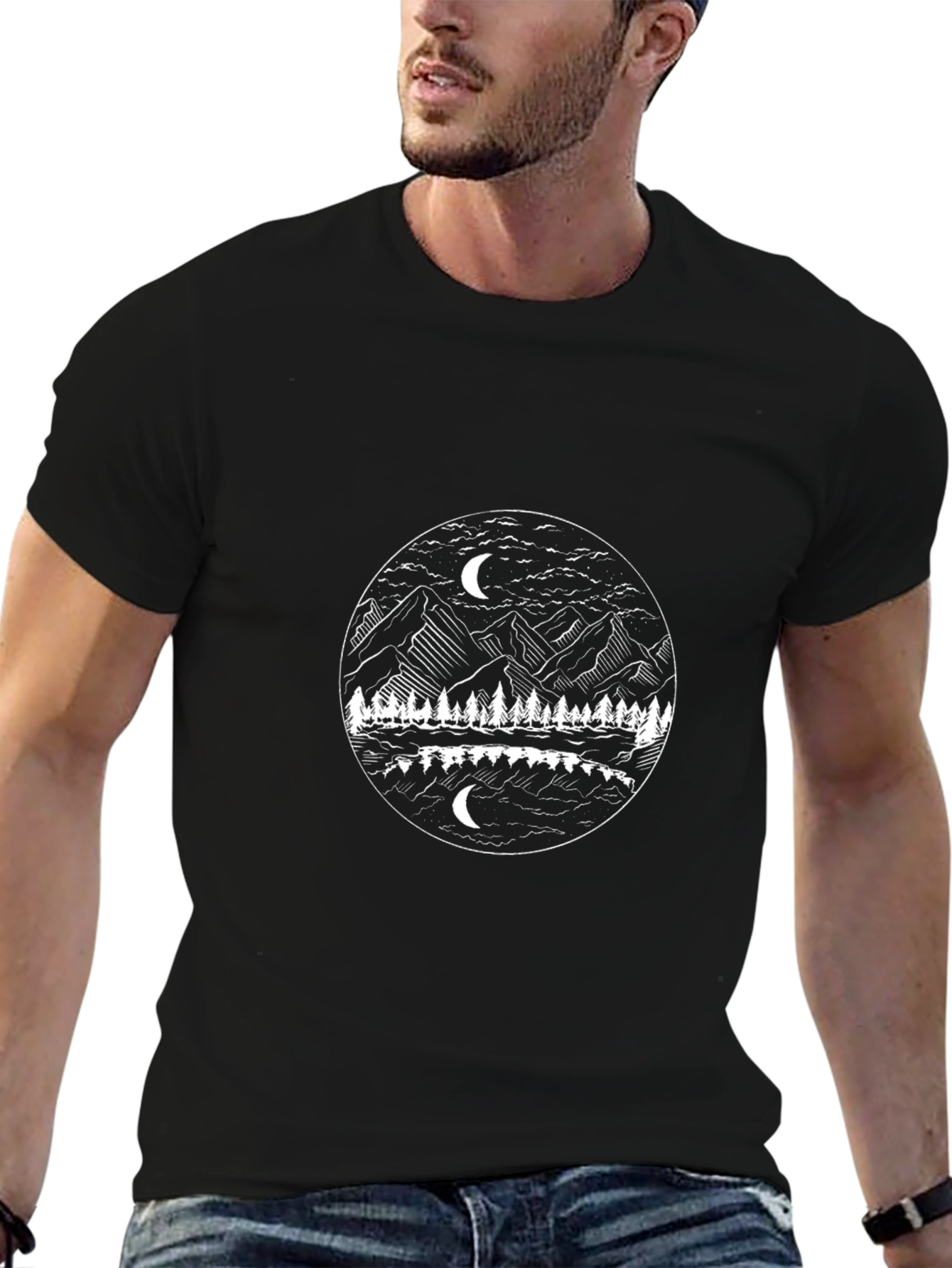 Mountain & Moon Graphic Black T-Shirt