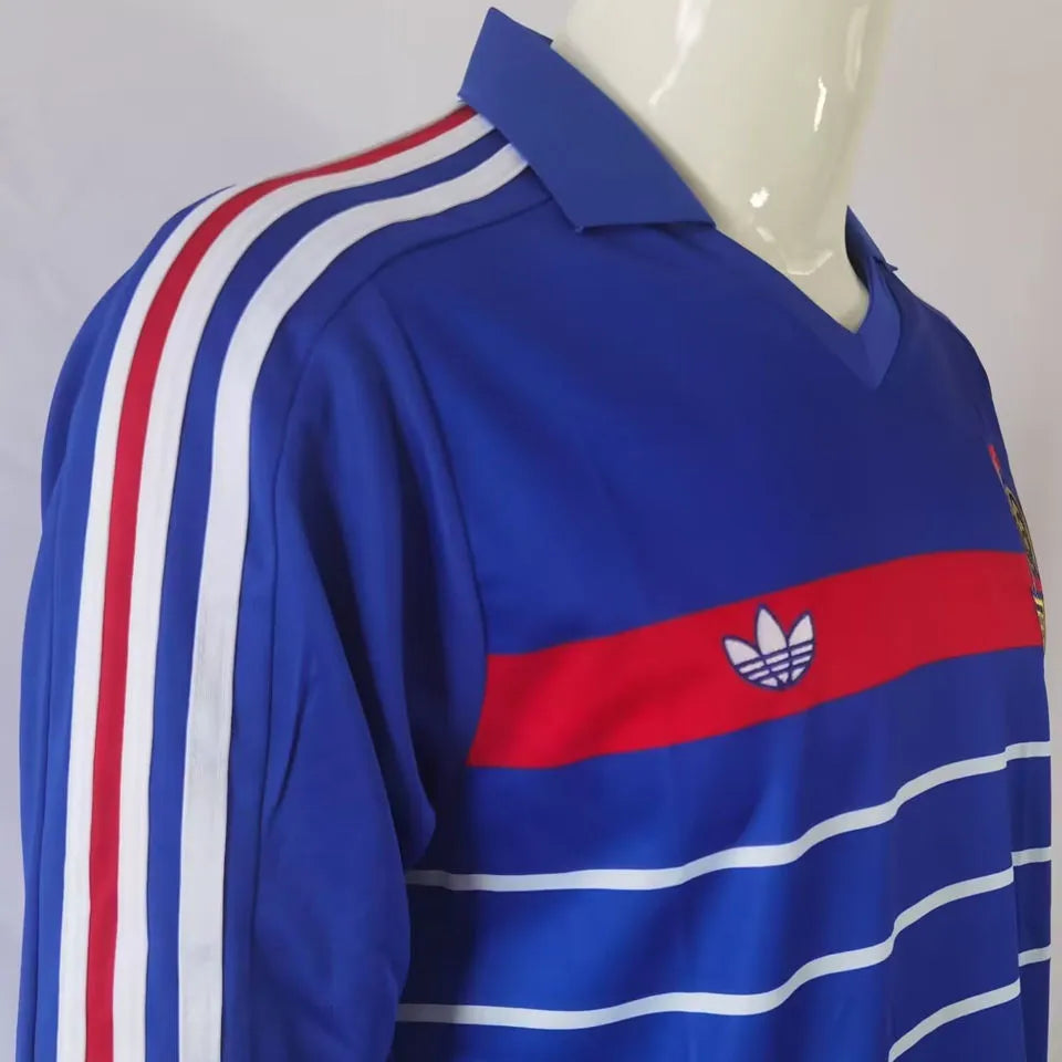 1982/84 France Home Blue Retro Long Sleeve Jersey Detail 1
