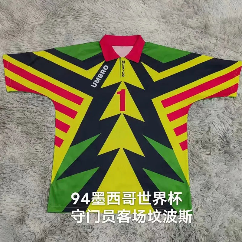 1994 Mexico Black Green Campos #1 GoalKeeper Retro Soccer Jersey 客 Back