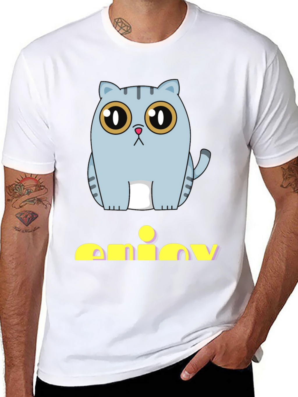 Cute Cat Graphic Print Black T-Shirt