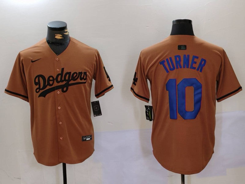 Men's Los Angeles Dodgers Justin Turner #10 Brown Replica Player Jerseys