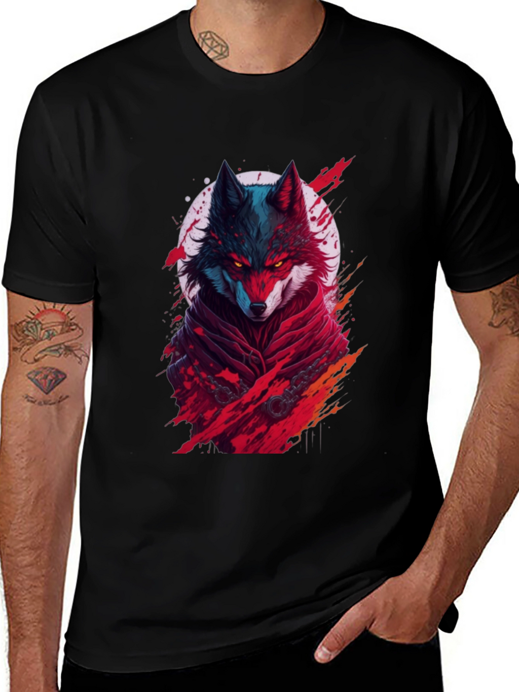 Wolf Warrior Graphic Print Black T-Shirt
