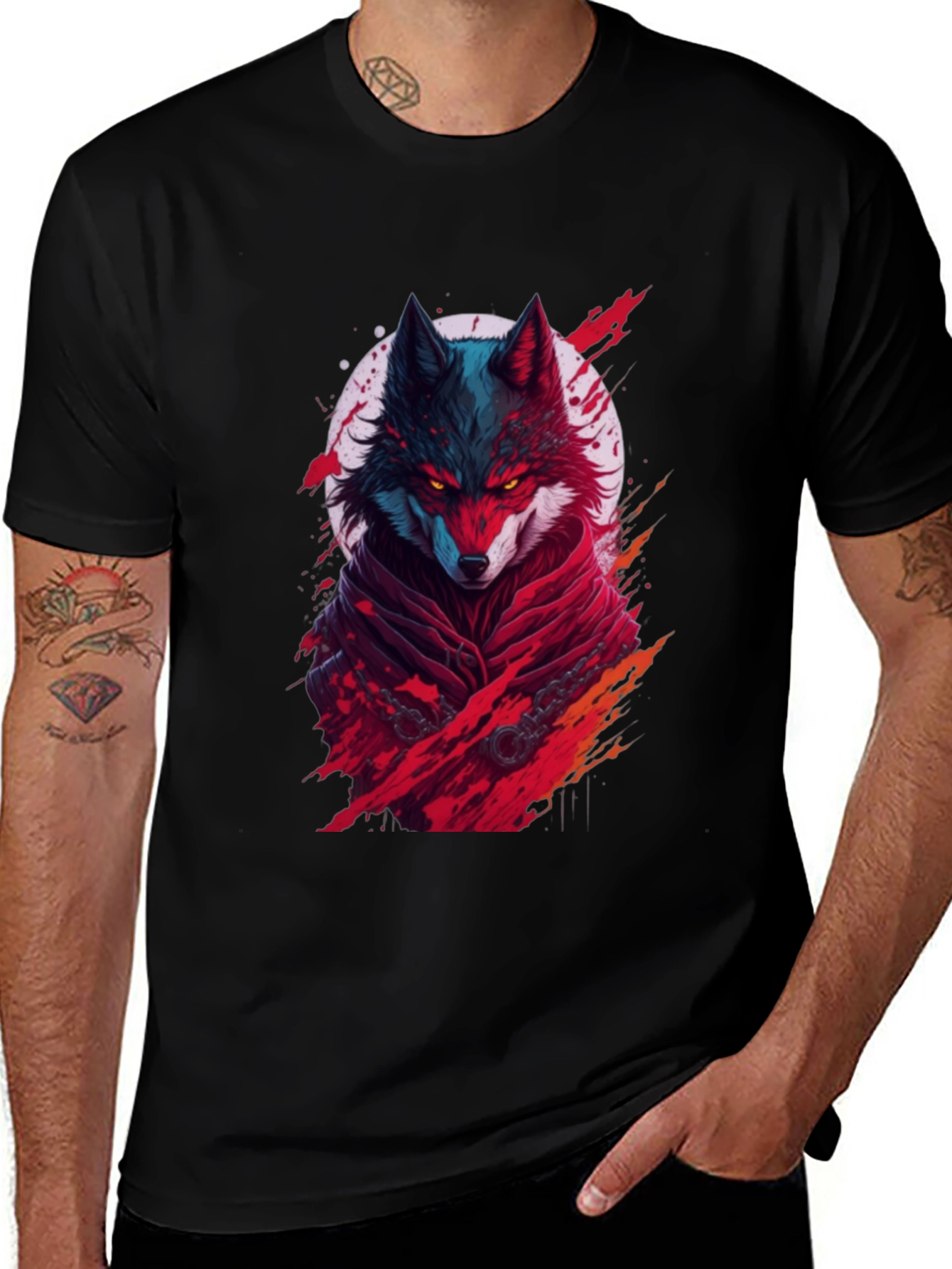 Wolf Warrior Graphic Print Black T-Shirt