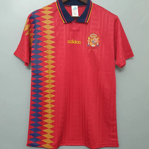 1994 Spain Home Red Retro Soccer Jersey Front