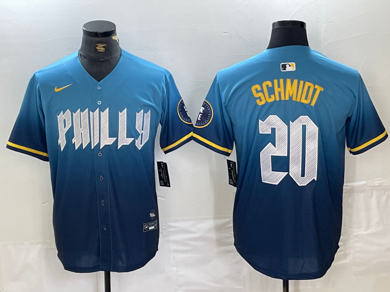 Men's Philadelphia Phillies Mike Schmidt #20 Blue 2024 City Connect Limited Player Jerseys