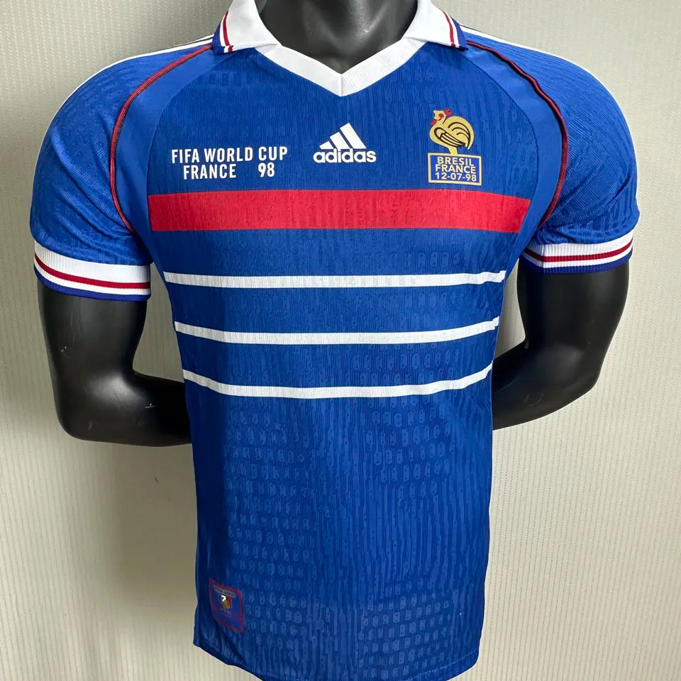 1998 France Home Blue Retro Player Version Soccer Jersey Front