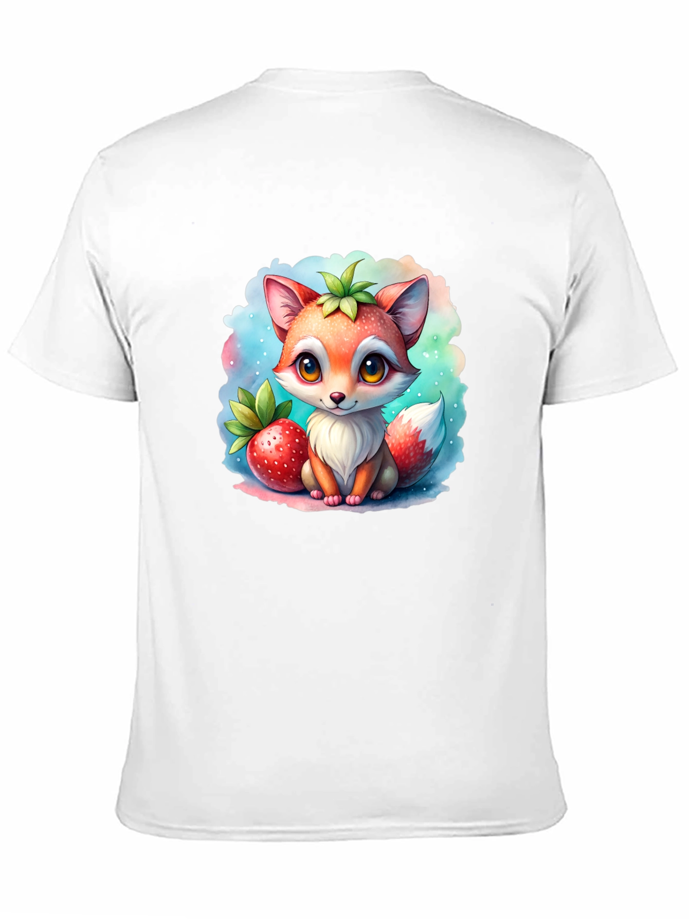 Cute Fox & Strawberry Black T-Shirt