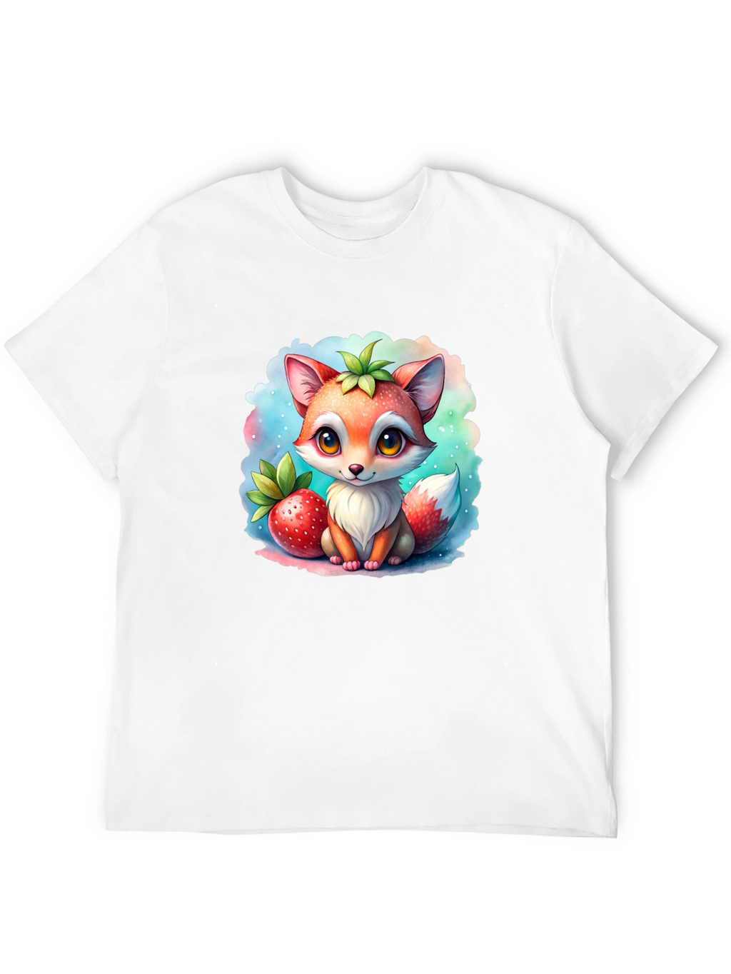 Cute Fox & Strawberry Black T-Shirt
