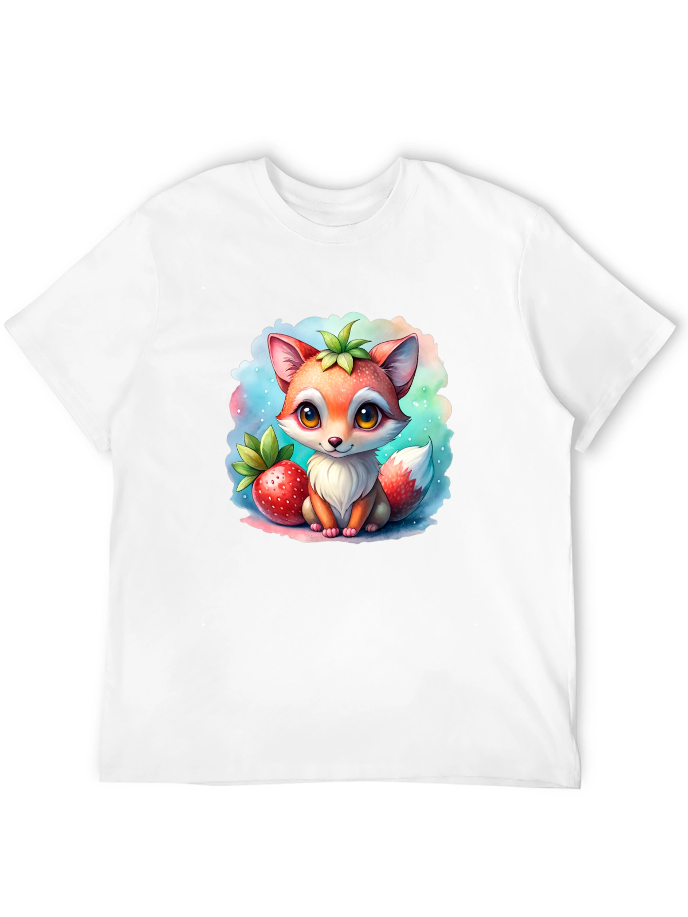 Cute Fox & Strawberry Black T-Shirt