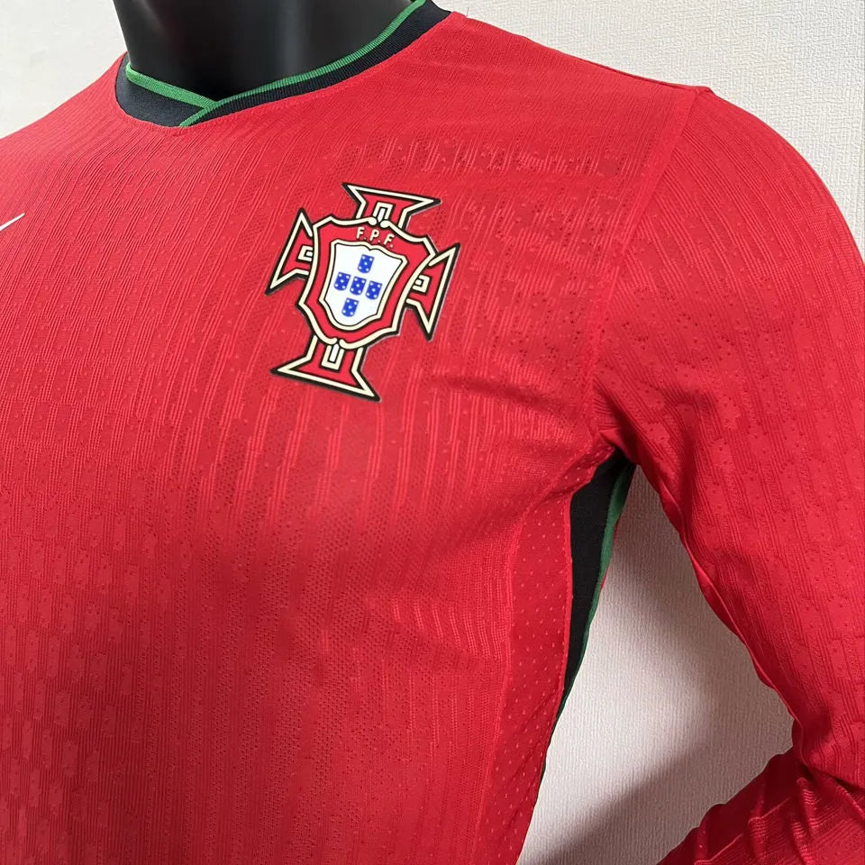 2024/25 Portugal Home Red Player Version Long Sleeve Jersey Detail 4