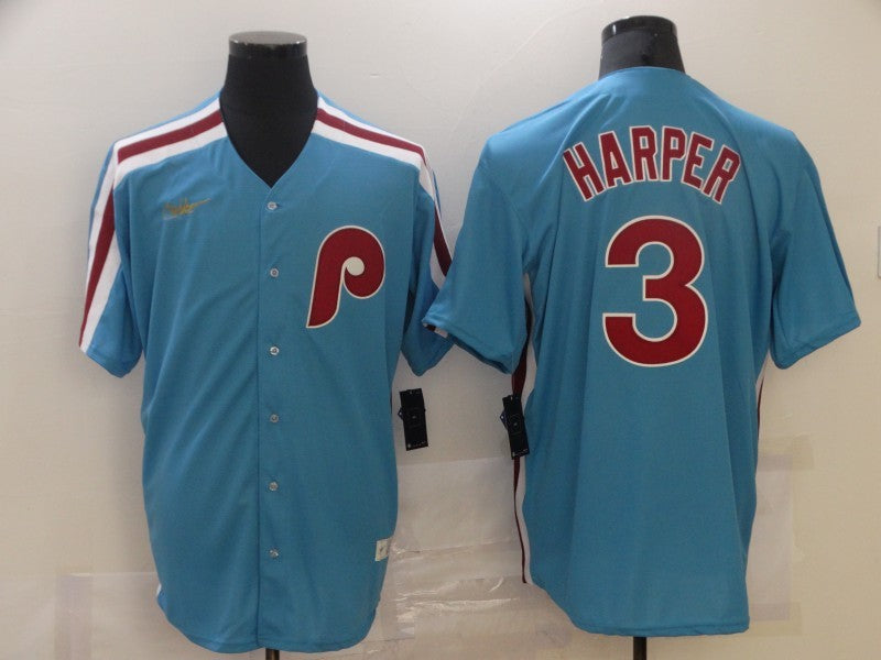 Men's Philadelphia Phillies Bryce Harper #3 Blue Replica Baseball Jerseys