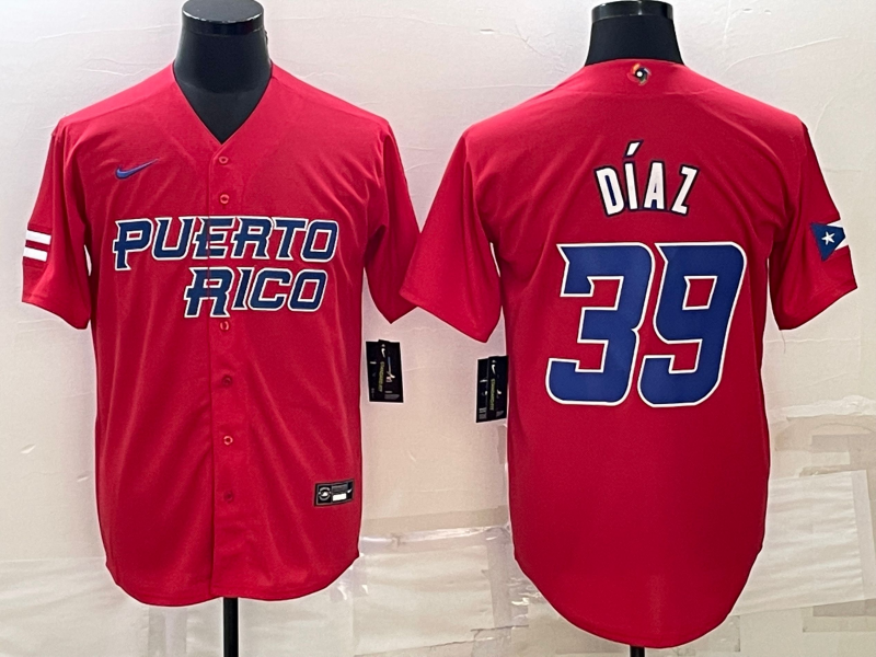 Men's 2023 World Baseball Classic #39 Edwin Diaz Puerto Rico Red Jerseys