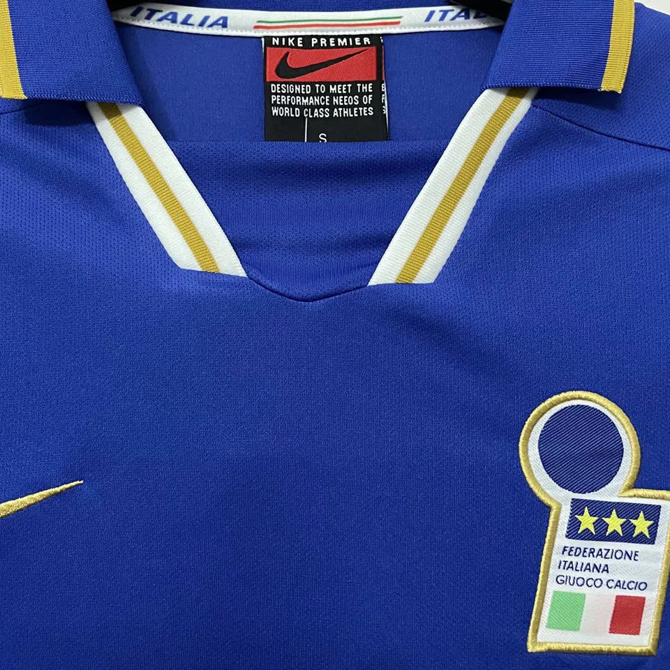 1996 Italy Home Blue Retro Soccer Jersey Detail 1