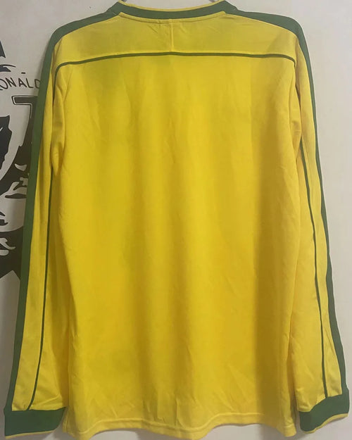 1998 Brazil Home Yellow Retro Long Sleeve Jersey (No small fonts on the chest) Back