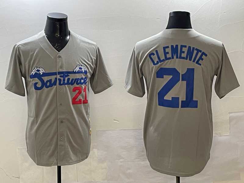 Men's Santurce Crabbers Roberto Clemente #21 Gray Puerto Rico Baseball Jerseys